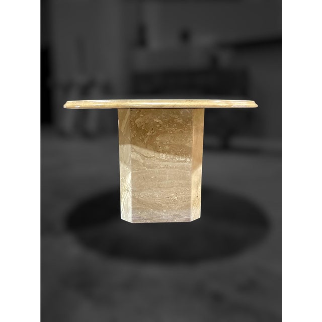 Pair of 1970s Italian Travertine Scalloped Edge Pedestal End Tables For Sale - Image 15 of 18