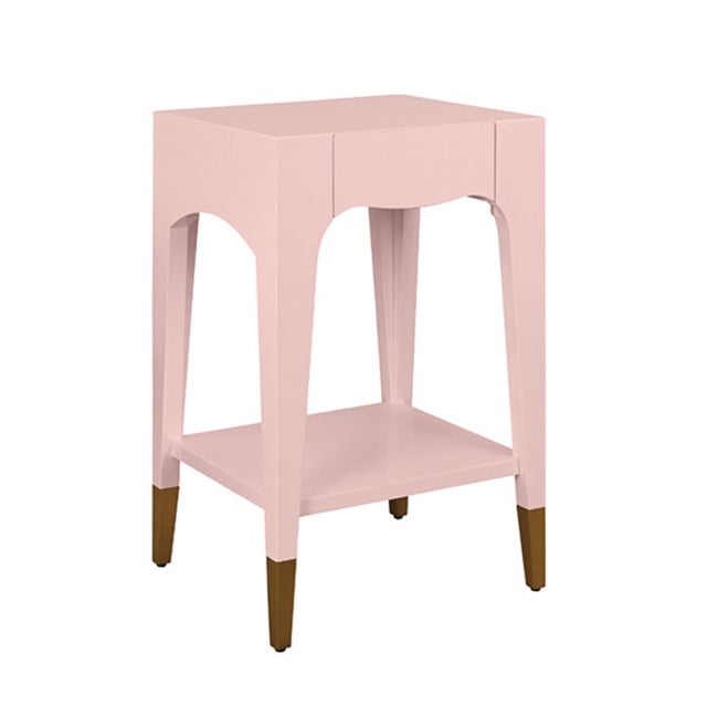 Contemporary Matthew Izzo Home Patti Glossy Pink Lacquer One Drawer Side Table With Antique Brass Foot Caps For Sale - Image 3 of 7