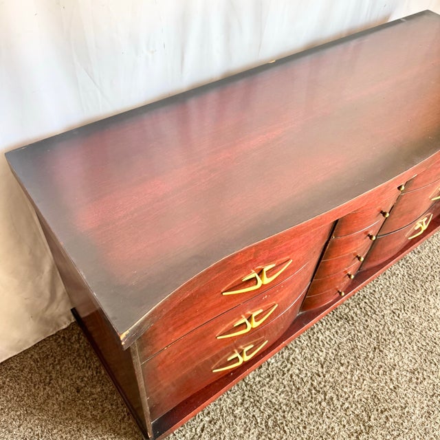 Brown Antique Art Deco Wooden Dresser - 9 Drawers For Sale - Image 8 of 12