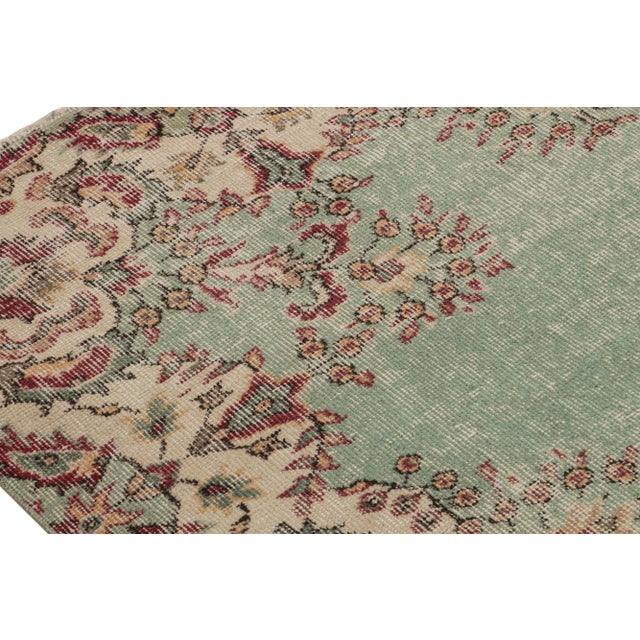 Rug & Kilim Vintage Turkish Rug in Green With Beige Floral Medallion, From Rug & Kilim For Sale - Image 4 of 7