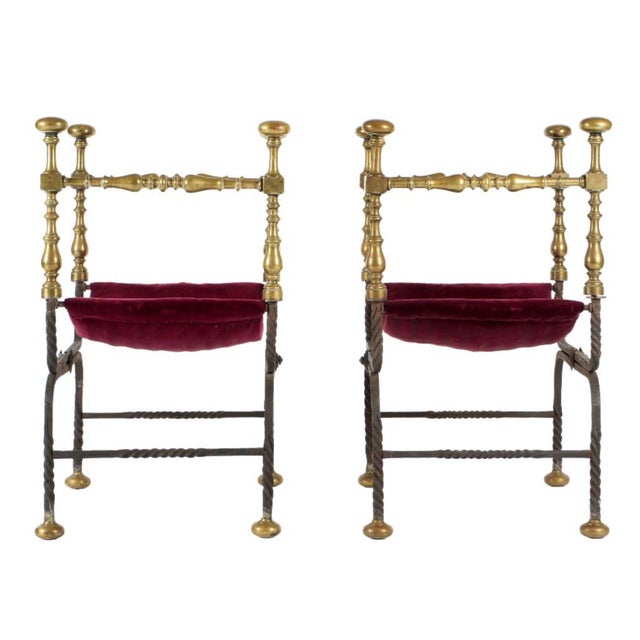 Spanish Bronze & Wrought Iron Savonarola Chairs a Pair For Sale - Image 12 of 15