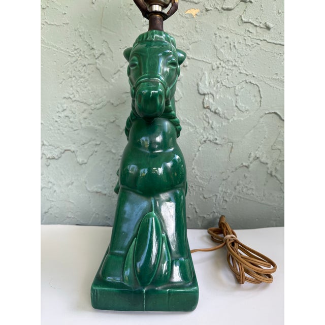 Vintage Emerald Green Glazed Ceramic Donkey Table Lamp – Art Deco Style – 22” Tall For Sale In Orlando - Image 6 of 11