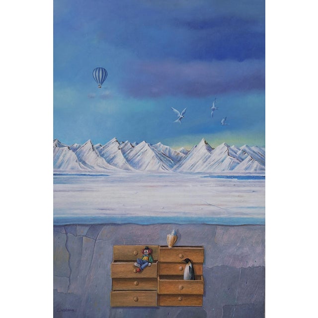 Early 21st Century Zbigniew Wozniak, Winter Landscape with a Penguin, 2025, Oil Painting on Board For Sale - Image 5 of 5
