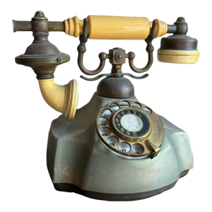 Vintage Mid Century Rotary Telephone Brass Base Cream Handset French Style Princess Phone
