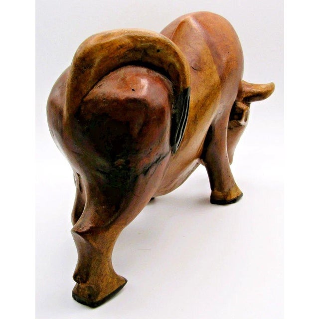 Wood Large Vintage Mid-Century Modern Hand Carved Wood Bull Sculpture For Sale - Image 7 of 11