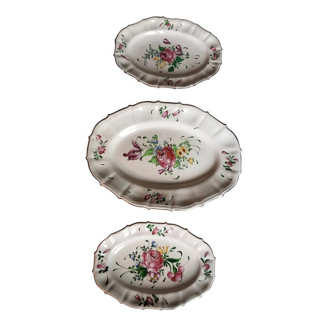 1940s Set of Three French Luneville Platters For Sale