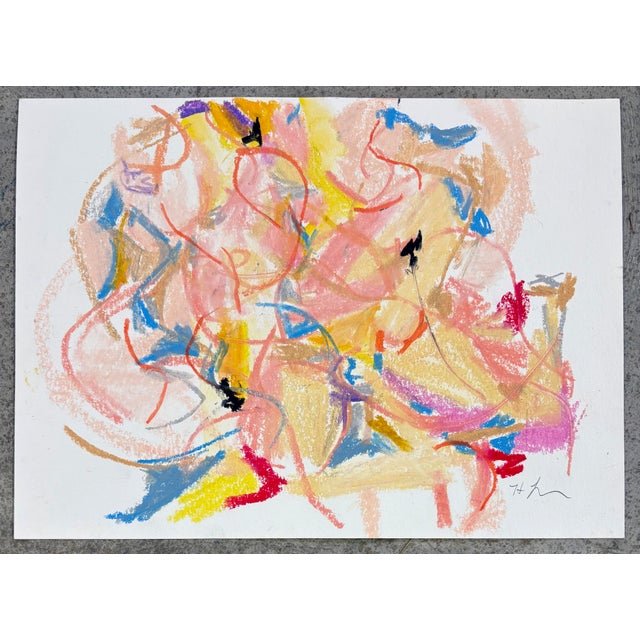 Abstract Dancers I, 11 X 15 Oil Pastel on Paper For Sale - Image 3 of 3