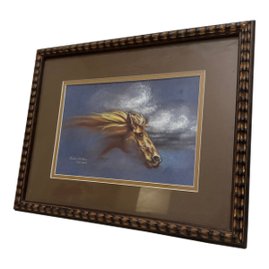 1980s Framed Pastel Lithograph of Horse