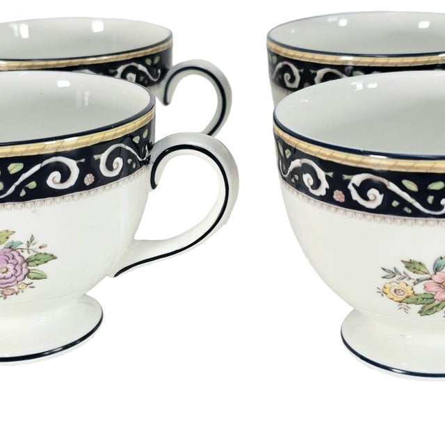 Vintage Wedgwood Runnymede Bone China Tea Cups, England Floral & Shell Motif Set of 4 For Sale - Image 9 of 11