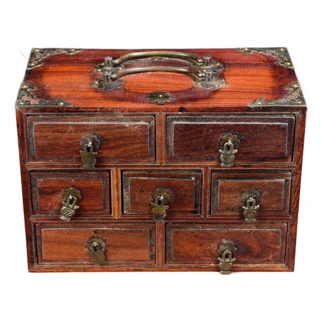 Vintage Chinese Rosewood 7-Drawer Miniature Treasure Cabinet / Jewelry Chest For Sale