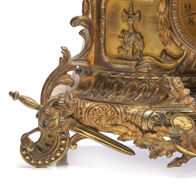 Metal 19th Century French Empire Style Ormolu Bronze Mantel Clock, 1870s For Sale - Image 7 of 11