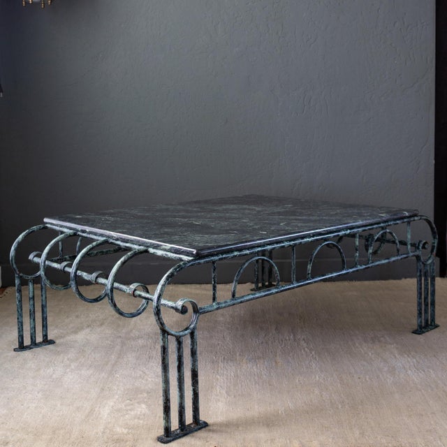 Art Deco French Art Deco Revival Green Marble and Faux Verdigris Coffee Table For Sale - Image 3 of 18