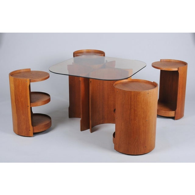 Mid-Century Modern Nesting Table in Oak and Smoked Glass, Czech, 1960s, Set of 5 For Sale - Image 11 of 11
