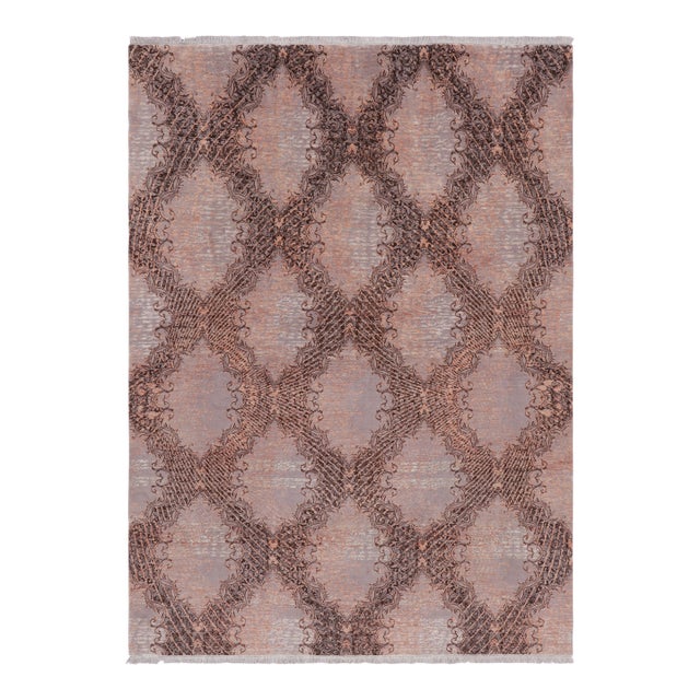 Rug & Kilim’s Modern Classics Rug, Mauve Medallions in Pink Trellises “Vagireh” For Sale