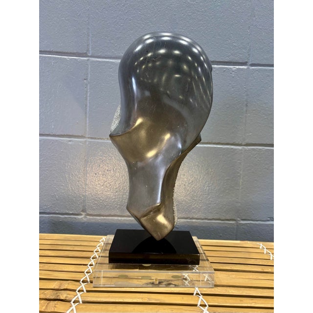 1970s Vintage Postmodern Abstract Carved Stone Sculpture on Lucite Base For Sale - Image 5 of 6