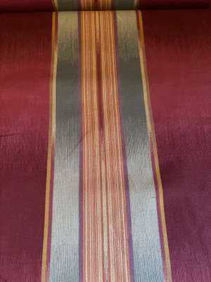 17 Yards of Stripe Fabric in Burgundy, Gold, Purple and Orange.