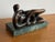 (British, 1898-1986). Patinated gold leaf over plaster sculpture with marble base of a Henry Moore reclining figure from...