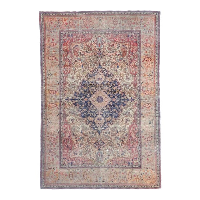 Antique Persian Mohtasham Kashan Rug 4’2" X 6’3" For Sale