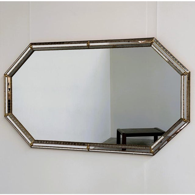 Large Spanish Hollywood Regency Octagonal Gilt Metal and Beveled Mosaic Wall Mirror For Sale - Image 12 of 12
