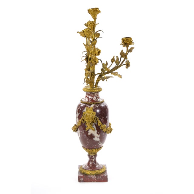 French Louis XVI Style Candelabra / White-Veined Red Marble & Gilt Bronze, 1885 For Sale - Image 16 of 18