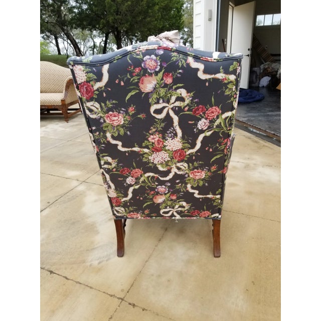 1980s Paisley Slip Covered Wingback Chair For Sale In San Antonio - Image 6 of 10