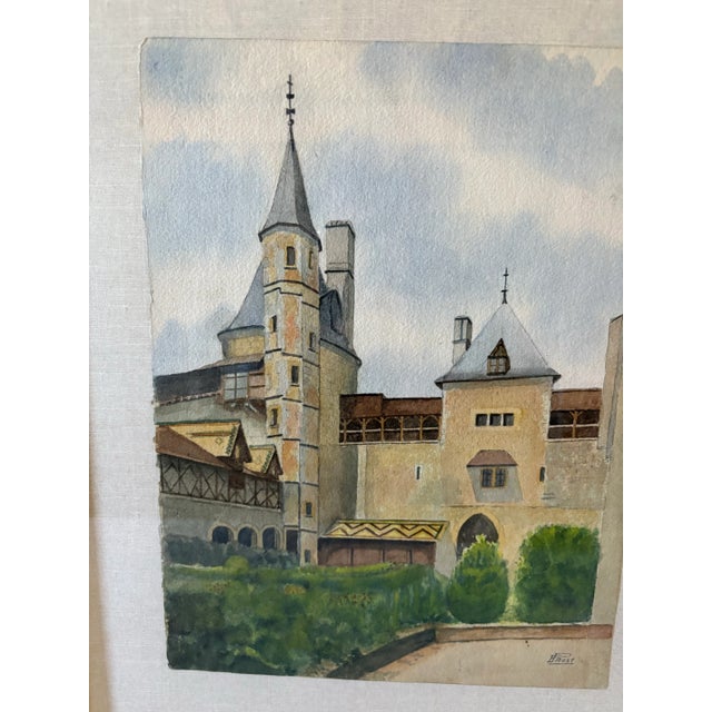 Mid 20th Century Framed French Watercolor Painting of Chateau La Roche Pot For Sale - Image 9 of 12