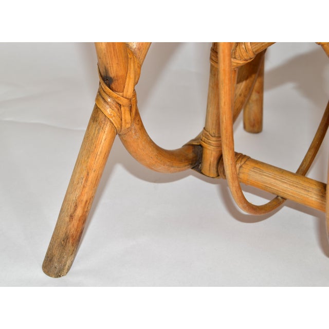 Tan Vintage Boho Chic Bend Bamboo Caning Handwoven Magazine Rack Newspaper Stand For Sale - Image 8 of 16