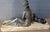 Dove Gray 1920s Art Deco Period Statue Woman and Dog on Marble Base For Sale - Image 8 of 12