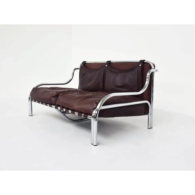 Textile Leather Three-Seater Sofa Mod. String by Gae Aulenti for Poltronova, Italy, 1962 For Sale - Image 7 of 13
