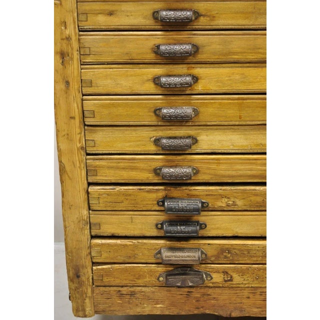 Late 19th Century Late 19th Century Fred K. Ullmer London Double 32 Drawer Map Makers Flat File Printers Cabinet For Sale - Image 5 of 12
