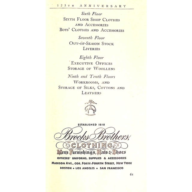 "Brooks Brothers: One Hundred Twenty-Five Years 1818-1943" For Sale - Image 9 of 14