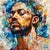 Halo of Comfort by Jon Wassom | Mixed media on canvas portrait of a man with a serene expression For Sale