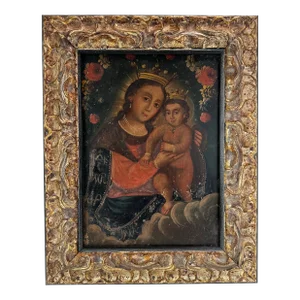 19th Century Newly Framed Mexican Retablo Painting "Our Lady of Refuge"