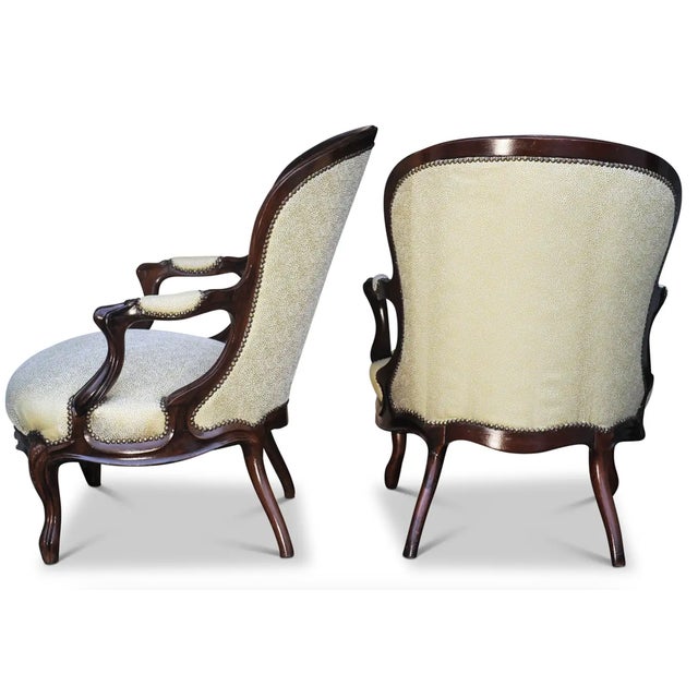 Set of Victorian Mahogany Framed Open Armchairs For Sale - Image 5 of 7