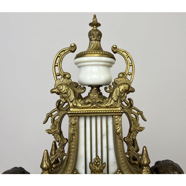 Metal Louis XV Brass Marble Garniture Set with Candelabras, Set of 3 For Sale - Image 7 of 18