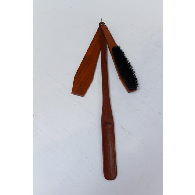 Mid-Century Modern Mid-Century Danish Teak Hallway Set with Cloth Brush and Shoehorn, 1950s, Set of 3 For Sale - Image 3 of 14