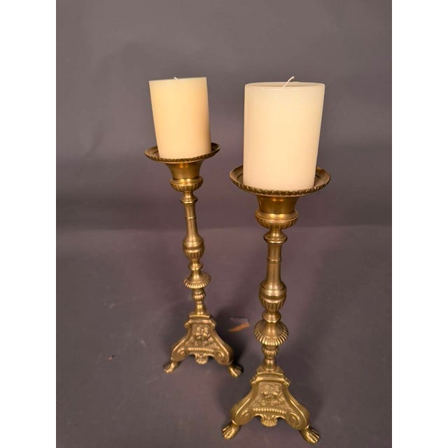 Metal Pair of 19th Century French Gothic Style Bronze Candelabra With Cherub Motifs, Circa 1890 For Sale - Image 7 of 17