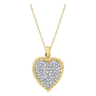 Diamond Encrusted Heart Pendant with Rope Outline Necklace For Sale