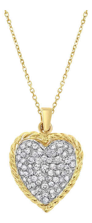 Diamond Encrusted Heart Pendant with Rope Outline Necklace