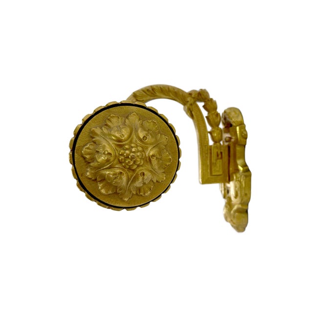 Vintage Brass Towel Bar or Curtain Rod With Ornate Cast Finials & Greek Key Mounting Brackets For Sale - Image 4 of 14