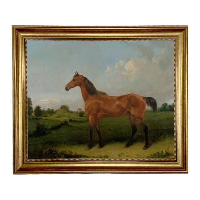English "Bay Horse in a Field" Contemporary Reproduction Print on Canvas, Framed 19-1/2" X 23-1/2" For Sale - Image 3 of 3