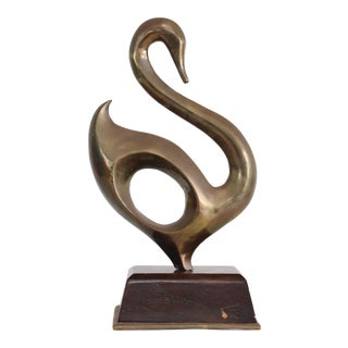 Vintage Abstract Brass Swan Sculpture For Sale