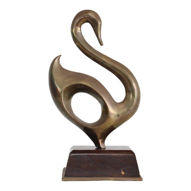 Vintage Abstract Brass Swan Sculpture For Sale