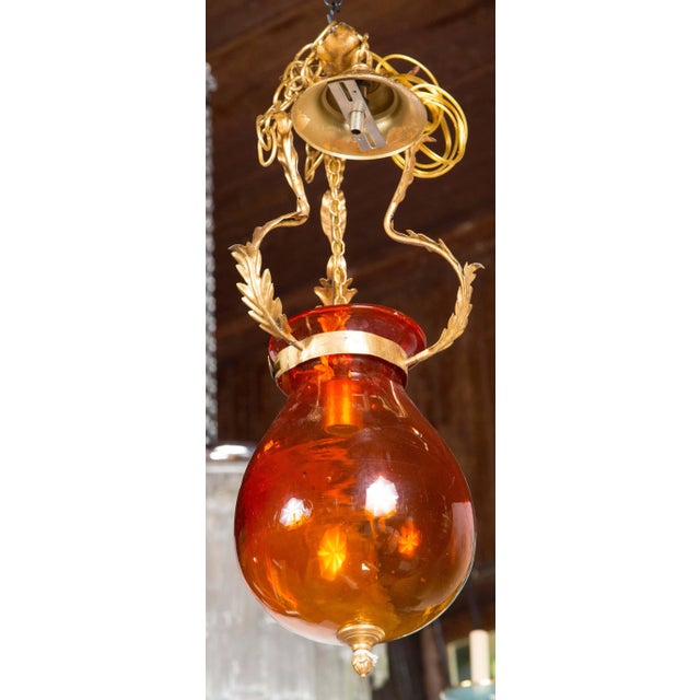 Italian Italian Orange Glass Bell Jar Lantern For Sale - Image 3 of 6