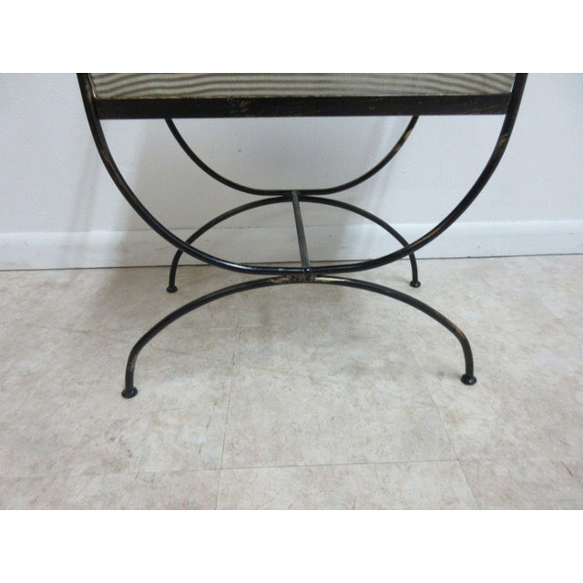 Vintage Wrought Scroll Iron Italian Regency Vanity Stool Bench Seat