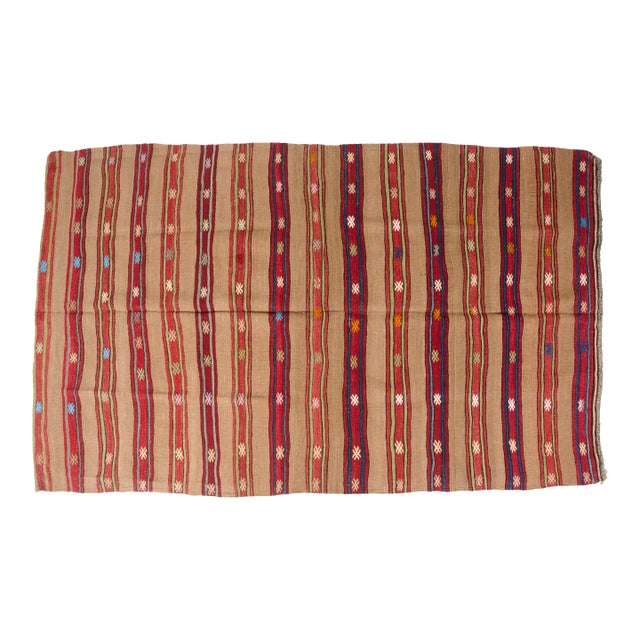 1960s Handwoven Striped Tribal Rug With Small Motifs For Sale
