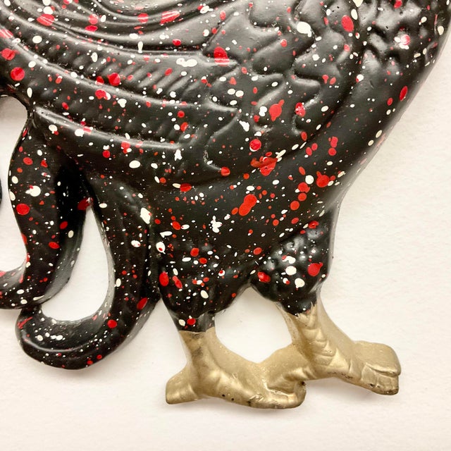 Black 1950s Vintage Boho Chic Farmhouse Rooster Sculptural Wall Objects, Splattered Finish - A Pair. For Sale - Image 8 of 10