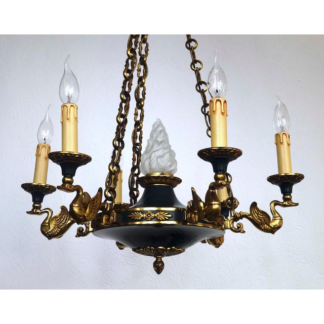 Empire French Bronze and Glass Chandelier from Lucien Gau, 1940s For Sale - Image 10 of 14