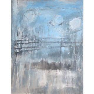 Inchoate Play 25.5*19.75 Acrylic Gouache on Paper Original Art by Carrie Bergey - Warm Grey, White, Blue, and Black, Charcoal For Sale