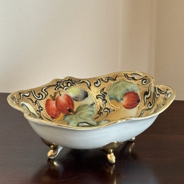 Antique Nippon Porcelain Gooseberry Footed Bowl For Sale In Baltimore - Image 6 of 18
